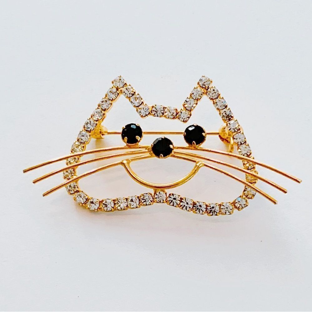 Vintage Rhinestone Cat Brooch​ - Picture 8 of 11